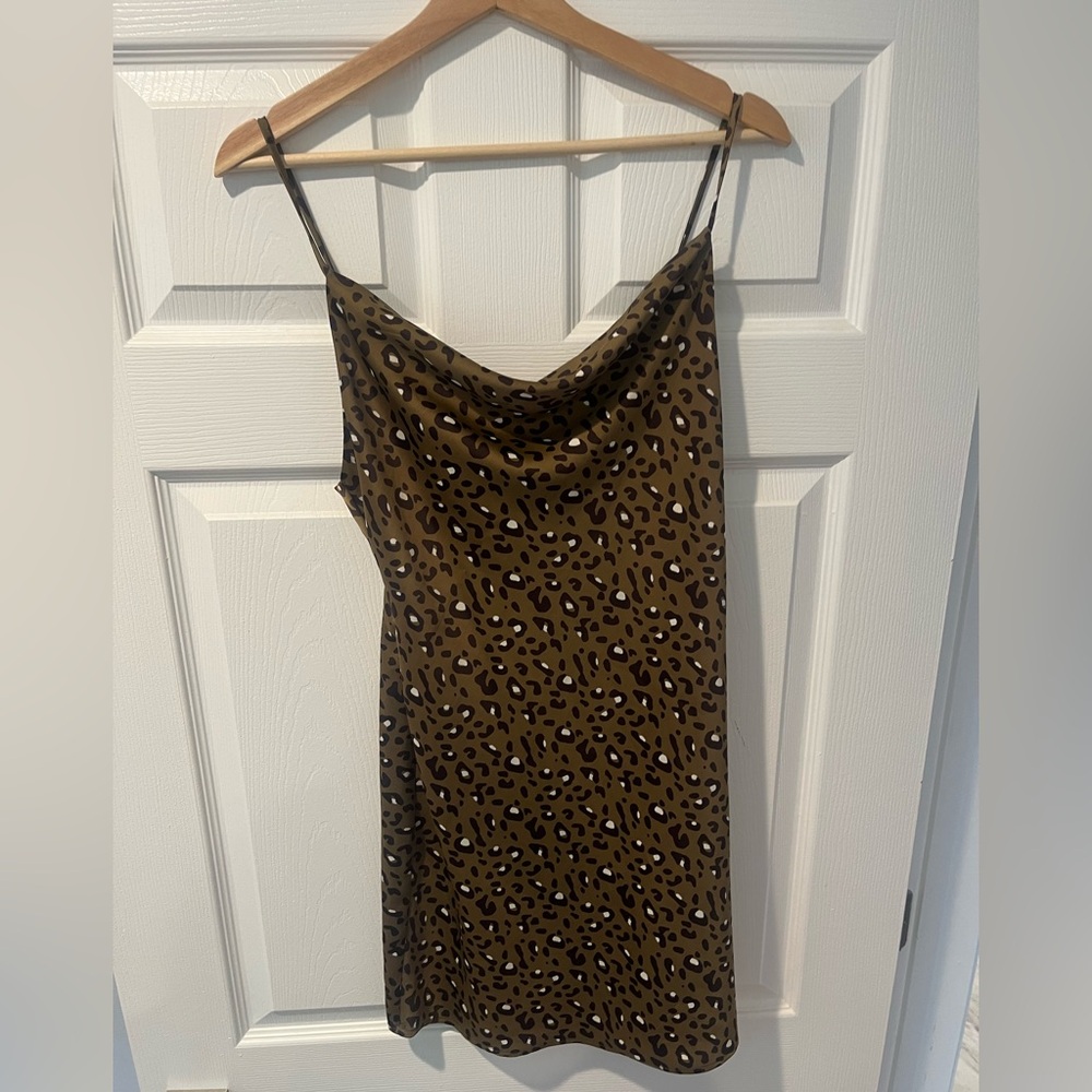 Urban Outfitters Leopard Print Silk Cowl Neck Dress
